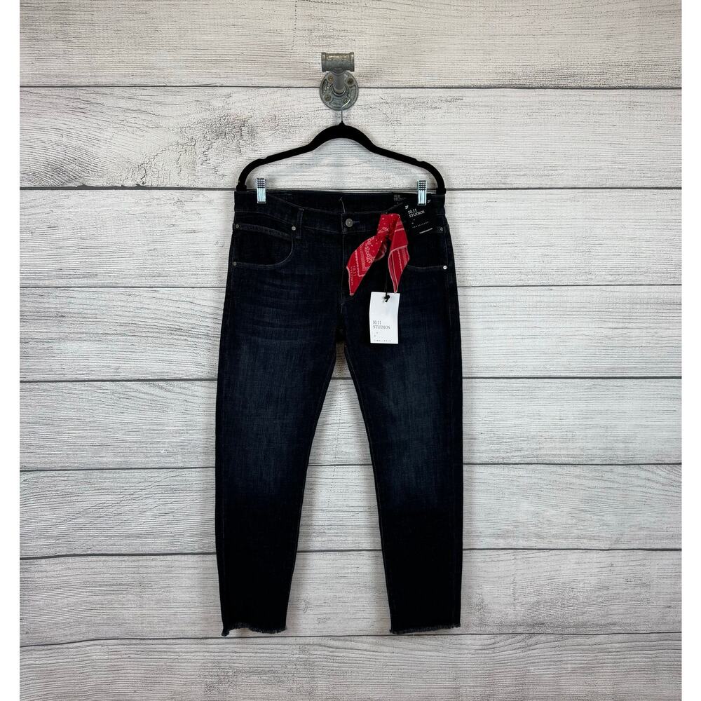 10.11 Studios Women's Dark Wash Crop Fray Ankle Skinny Jeans Size 27